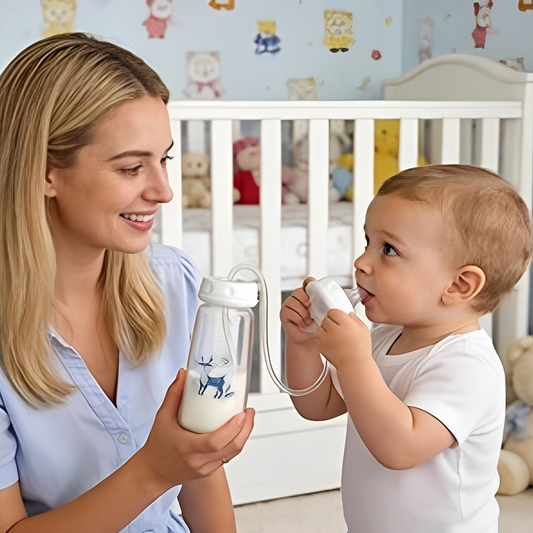 Biberon mains libres 3 en 1 – Nourris bébé sans utiliser tes mains 👶✨